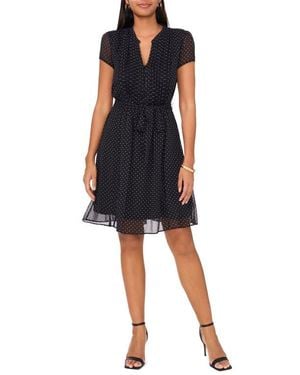 Chaus Polka Dot Pintuck Chiffon Dress - Black
