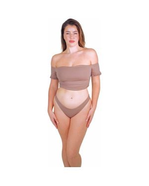 Mary Mercedes Cali Off-The-Shoulder Bikini Crop Top With Short Sleeves - Gray