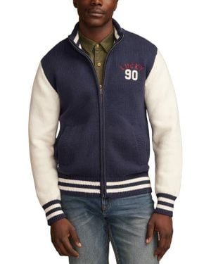 Lucky Brand Varsity Sweater Bomber Jacket - Blue