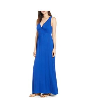 Loveappella V-Neck Jersey Maxi Dress - Blue