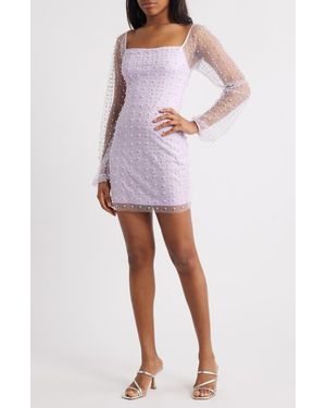 Jump Apparel Beaded & Rhinestone Long Sleeve Minidress - Purple