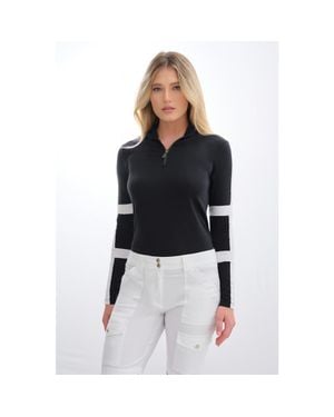 Anatomie Stacey Sport Striped Zip-Up Top - Black