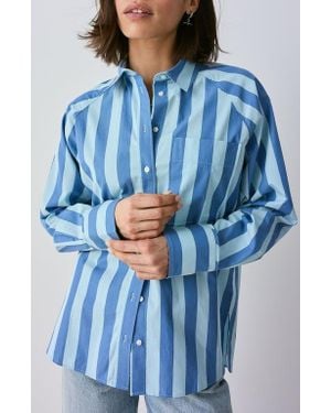 Next Stripe Oversize Button-Up Shirt - Blue