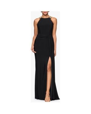 Xscape Evenings Chain Neck Detail Sheath Gown - Black