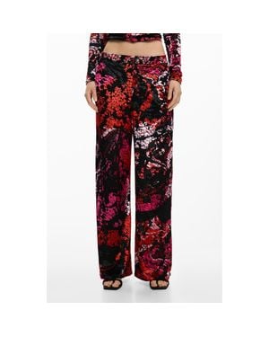 Desigual Floral Print Wide Leg Pants - Red