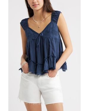 BP. Cap Sleeve Cotton Babydoll Top - Blue