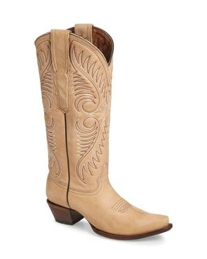 Circle Embroidered Western Boot - Brown