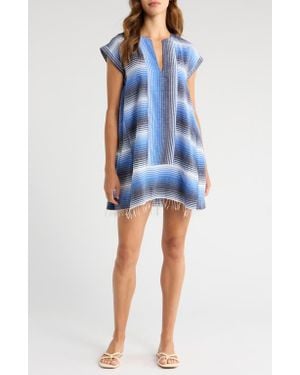 lemlem Elina Stripe Cotton Caftan - Blue