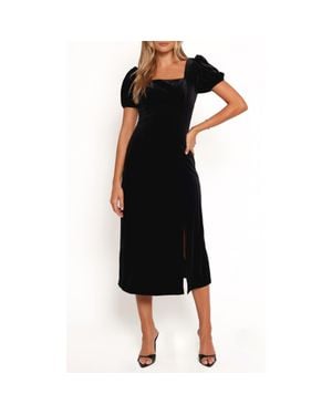 Petal & Pup Quinnie Puff Sleeve Velvet Midi Dress - Black