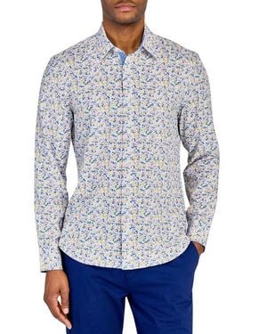 Con.struct Slim Fit Spring Floral Recycled 4-Way Stretch Performance Long Sleeve Shirt - Gray