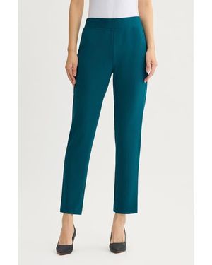 Ming Wang Stretch Deco Crepe Straight Leg Pants - Blue