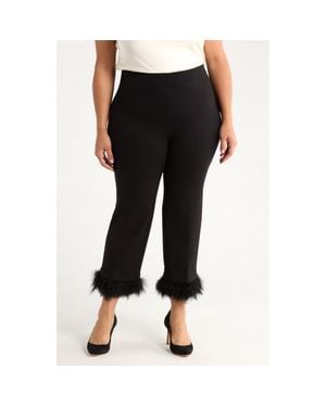 Anne Klein Crop Feather Trim Pull-On Pants - Black