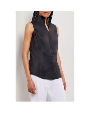 Misook Sleeveless Stand Collar Shirt - Blue