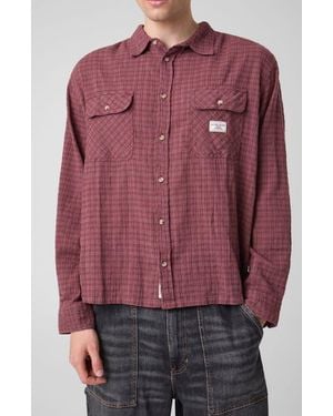 Guess Boxy Cropped Plaid Cotton Shirt - Red