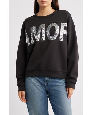 Ichi Ihkelicia Amor Sequin Appliqué Sweatshirt - Black