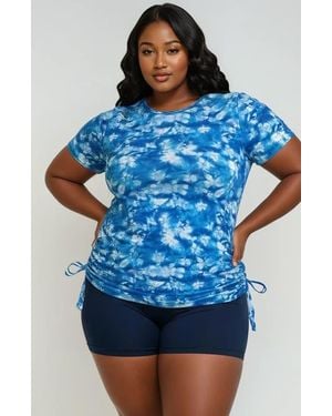 Calypsa Plus Size Short Sleeve Adele Swim Top - Blue