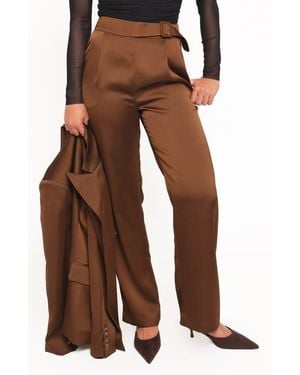 Petal & Pup Trina Belted Satin Pants - Brown