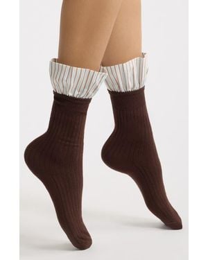 High Heel Jungle Lauren Stripe Ruffle Socks - Brown