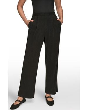 Donna Karan High Waist Wide Leg Pull-On Sweater Pants - Black