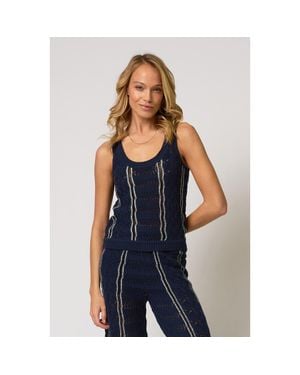 Central Park West Amber Squiggle Stitch Tank Top - Blue