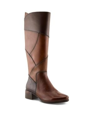 Spring Step Patchwork Knee High Boot - Brown
