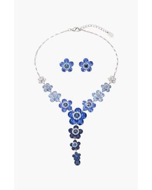 Modenaire Crystal Daisy Necklace And Earring Set - Blue