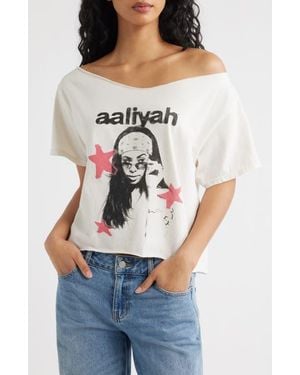 Merch Traffic Aaliyah Off The Shoulder Graphic T-Shirt - White