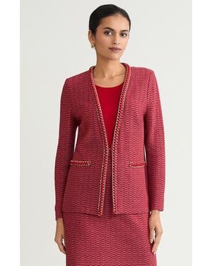 Ming Wang Heritage Whipstitch Chain Trim Knit Jacket - Red