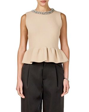 Endless Rose Embellished Knit Peplum Top - Black