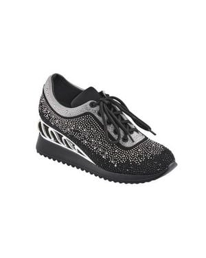 Lady Couture Glitz Fashion Athletic Sneaker On A Spring Look Wedge - Black