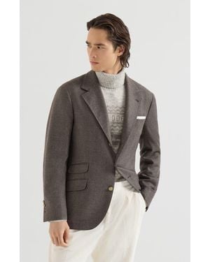 Brunello Cucinelli Mouliné Virgin Wool Twill Deconstructed Cavallo Blazer - Gray
