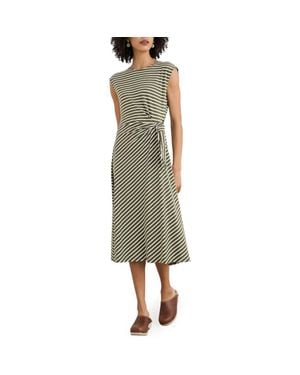 Seasalt Cornwall Fettling Stripe Tie Waist Jersey Midi Dress - Green