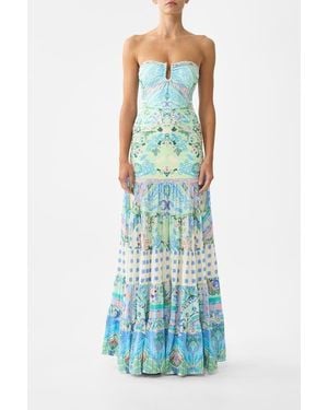 CAMILLA Jersey Spliced Tiered Skirt - Blue
