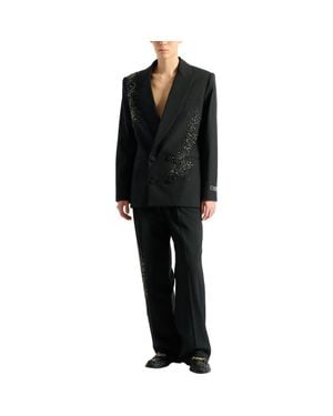 Balmain Wool Blazer With Sand Effect Amethyst Embroidery - Black