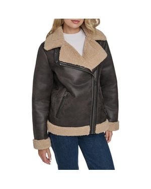 Levi's Faux Shearling Lined Faux Leather Moto Jacket - Black