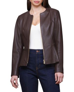 Bagatelle Genuine Leather Zip Front Peplum Jacket - Blue