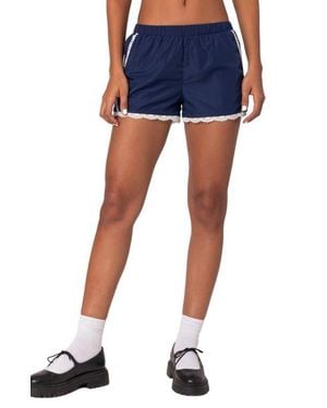 Edikted Kallie Lace Trim Track Shorts - Blue