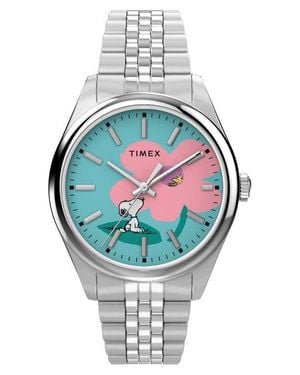Timex Peanuts X Timex Legacy Snoopy With Flower Dial 36Mm Stainless Steel Bracelet Watch - Gray