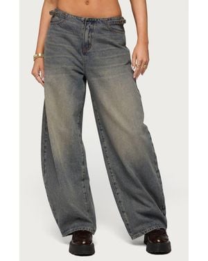 Edikted Buckle Tab Low Rise Barrel Leg Jeans - Gray