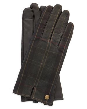 Barbour Tartan Waxed Canvas & Leather Gloves - Black