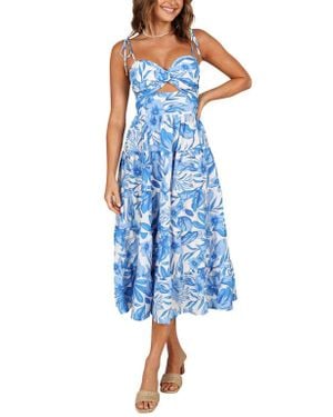 Petal & Pup Rose Floral Tie Strap Tiered Midi Dress - Blue