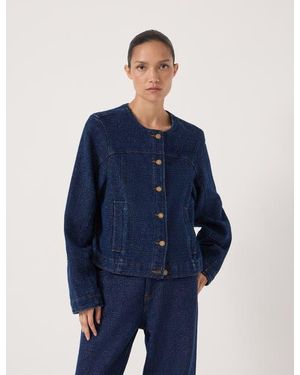Hush Collarless Lurex Denim Jacket - Blue