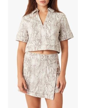 Habitual Snakeskin Print Denim Crop Top - White