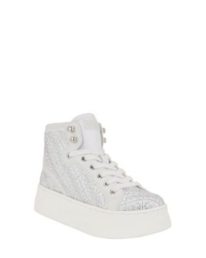 Guess Queenly Crystal Embellished High Top Sneaker - White