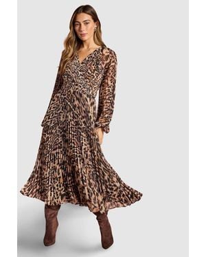 Coast Long Sleeve Chiffon Wrap Midi Dress - Brown