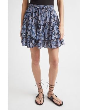 Ulla Johnson Arlin Paisley Floral Tiered Ruffle Cotton Blend Miniskirt - Blue