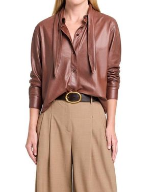 Twp Leather Tie Collar Button-Up Shirt - Brown