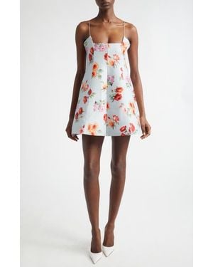 Brandon Maxwell The Zinnia Floral Virgin Wool & Silk Faille Trapeze Minidress - White