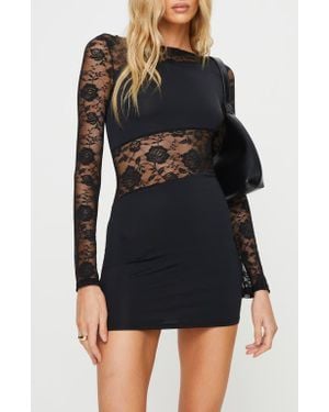 Princess Polly Covington Lace Panel Long Sleeve Minidress - Black