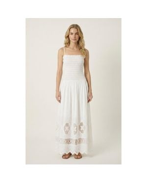 Modenaire Smocked Bodice Maxi Dress - White